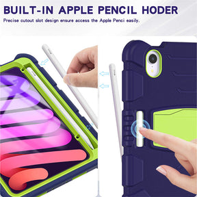 KingKong iPad Case For iPad Mini 6 Three-Layer Hybrid Protective Case With Holder-NavyLime