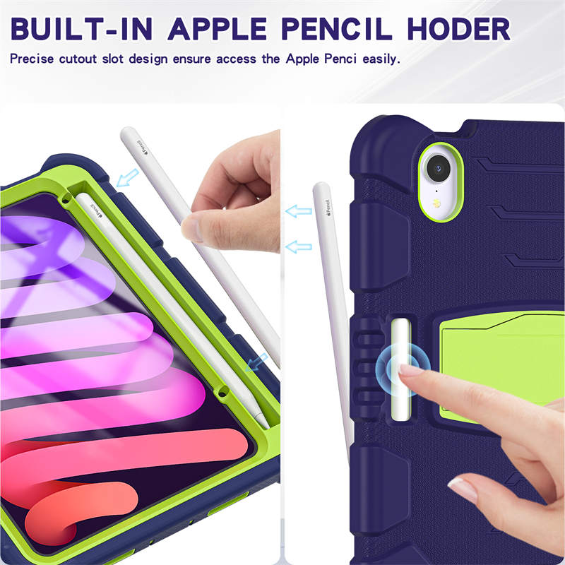 KingKong iPad Case For iPad Mini 6 Three-Layer Hybrid Protective Case With Holder-NavyLime