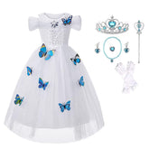 Girls Princess Dress with Accessories Butterflies Tulle Party Gown-White