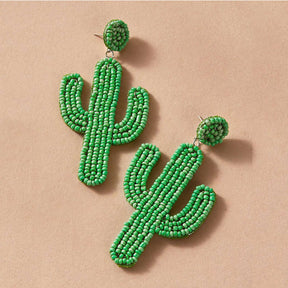 Cactus Dangle Beaded Earrings-Green