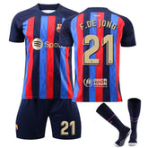 FC Barcelona Home Jersey 2022-23 F.DEJONG #21 Soccer Jersey Kids Adult 3-Pieces Jersey Kits