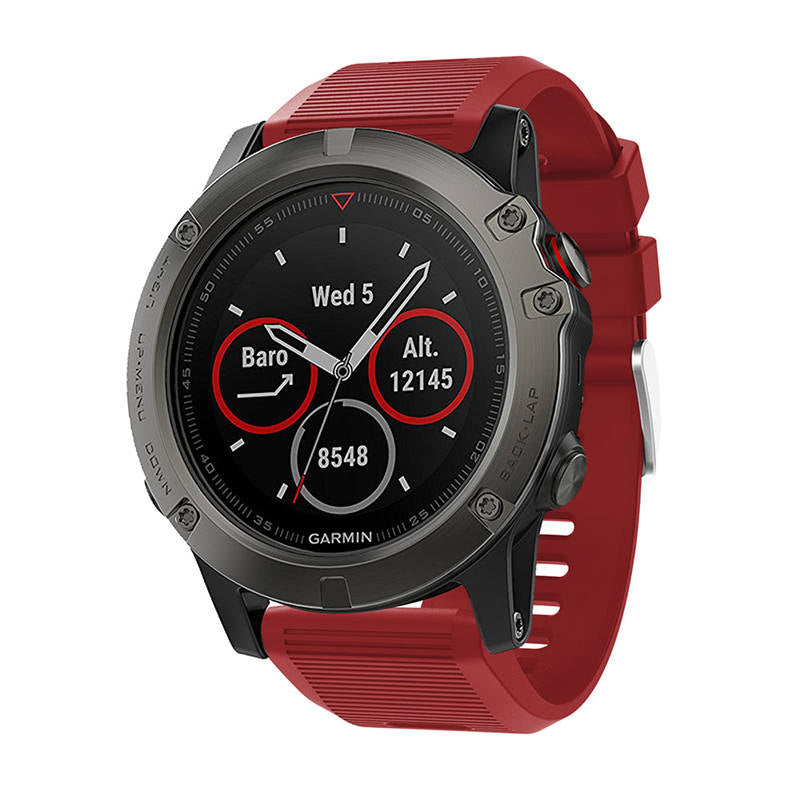26mm Strap For Garmin Fenix 5X/5X Plus/3/3 HR/6X/6X Pro Watchband Quick Release Easy Fit Silicone Bands Silver Buckle-Red