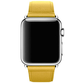 Litchi Pattern Leather Replacement Watch Band For iWatch Series SE/6/5/4/3/2/1-Yellow