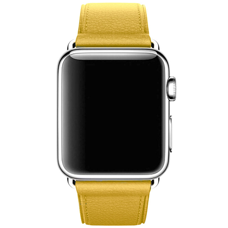 Litchi Pattern Leather Replacement Watch Band For iWatch Series SE/6/5/4/3/2/1-Yellow