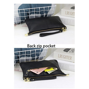 Leather Clutch Small Envelope Crossbody Bags for Women-Black