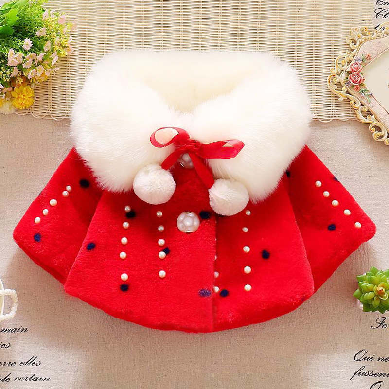 Girls Princess Faux Fur Wraps Shawl Flower Girls Bolero Princess Cape-Red