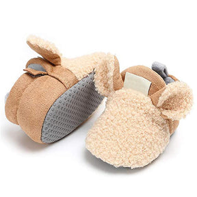 Infant Baby Boys Girls Slipper Stay On Non Slip Soft Sole 0-18 Months Cotton Plush Shoes-Khaki