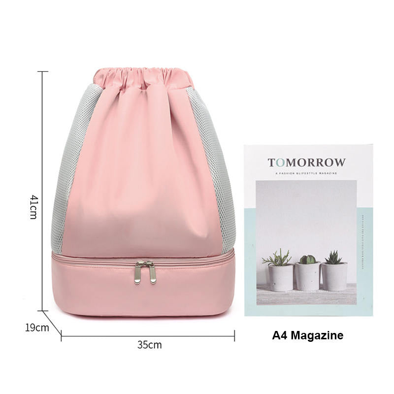 Womens Drawstring Bag Large Wet and Dry Separation Backpack-BlueGrid