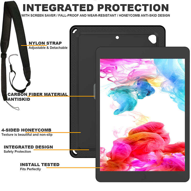 iPad Case With Handle Stand Shoulder Strap for iPad7/iPad8/iPad9 10.2/iPad10.5-Black