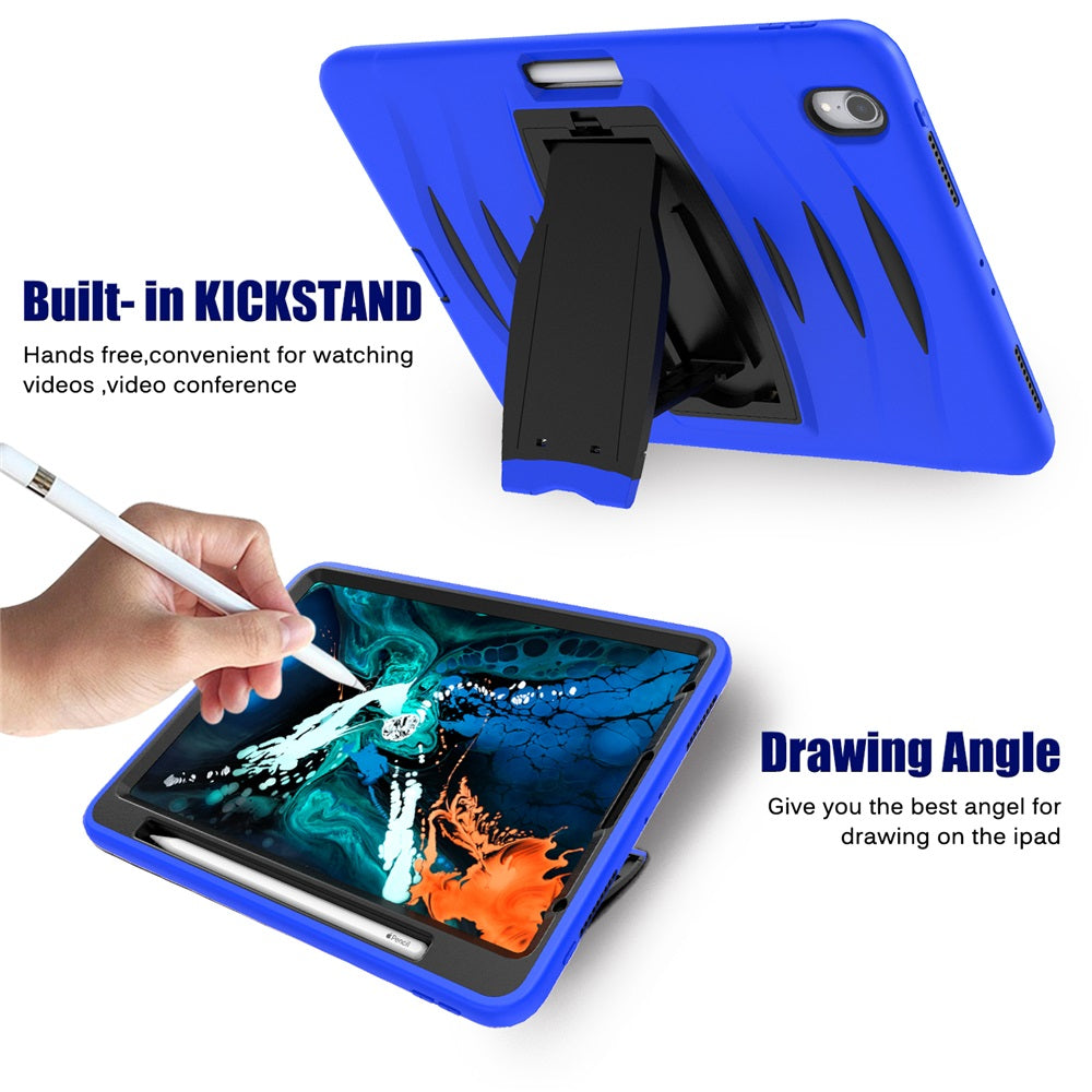 Shock Wave Kickstand Case Anti-Fall Protection With Pencil Holder For iPad Pro12.9 (2018)-Blue