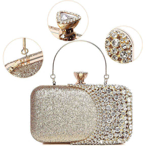 Womens Crystal Evening Clutch Bag Wedding Purse Party Bag-Gold