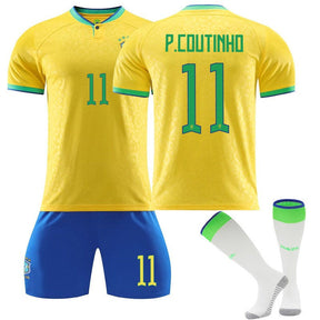 P.COUTINHO #11 Brazil Home Jersey 2022/23 Soccer Jersey Kit Football T-shirt Set For Adult Kids