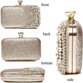 Womens Crystal Evening Clutch Bag Wedding Purse Party Bag-Gold
