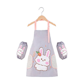 Kids Adjustable Kitchen Apron with Sleeve Covers for Cooking Painting-Gray Rabbit