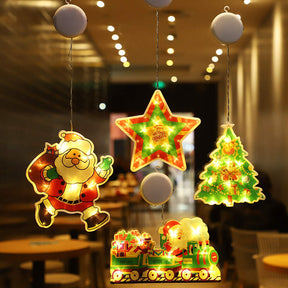 4Pcs Christmas Window Hanging Lights Decor for Xmas Party Showcase