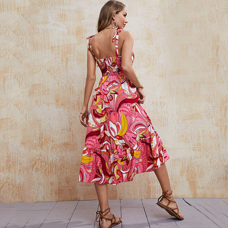 Womens Clothing Summer Floral Sling Dress Sleeveless Strap Flowy for Beach