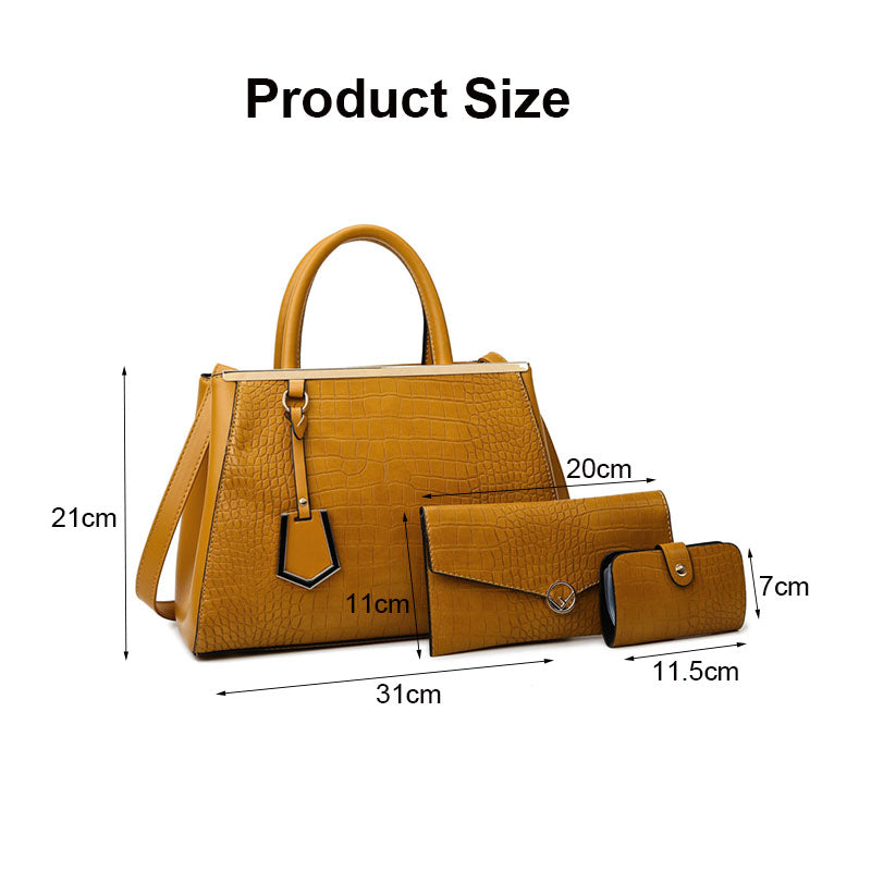 3Pcs Women Tote Bags Large Capacity Crack Design Fashion Purse-Yellow