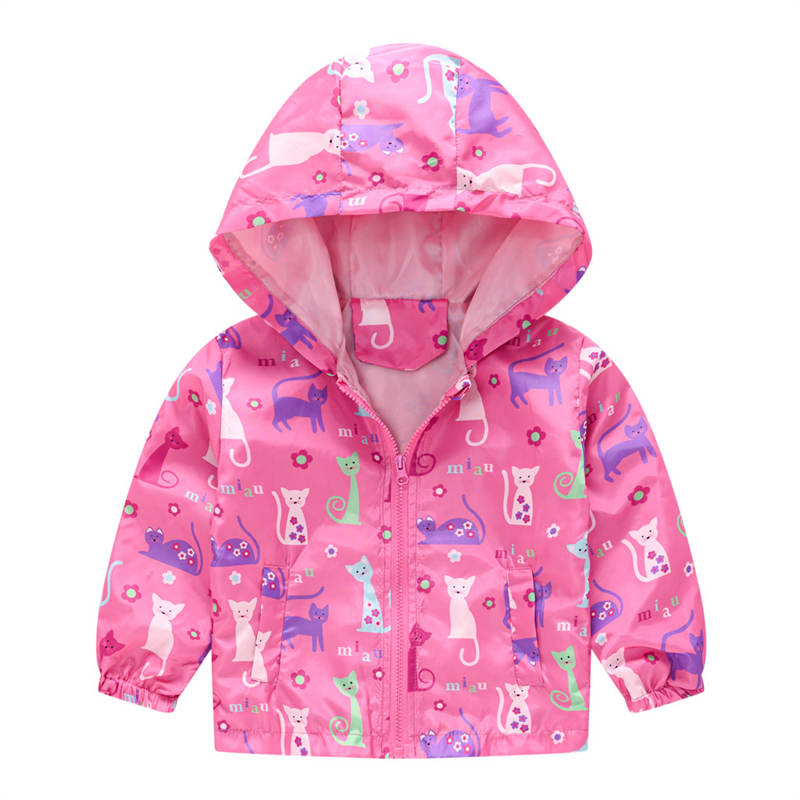 Toddler Boys Girls Cartoon Print Zip Jacket Hooded Trench Kids Casual Coats-29