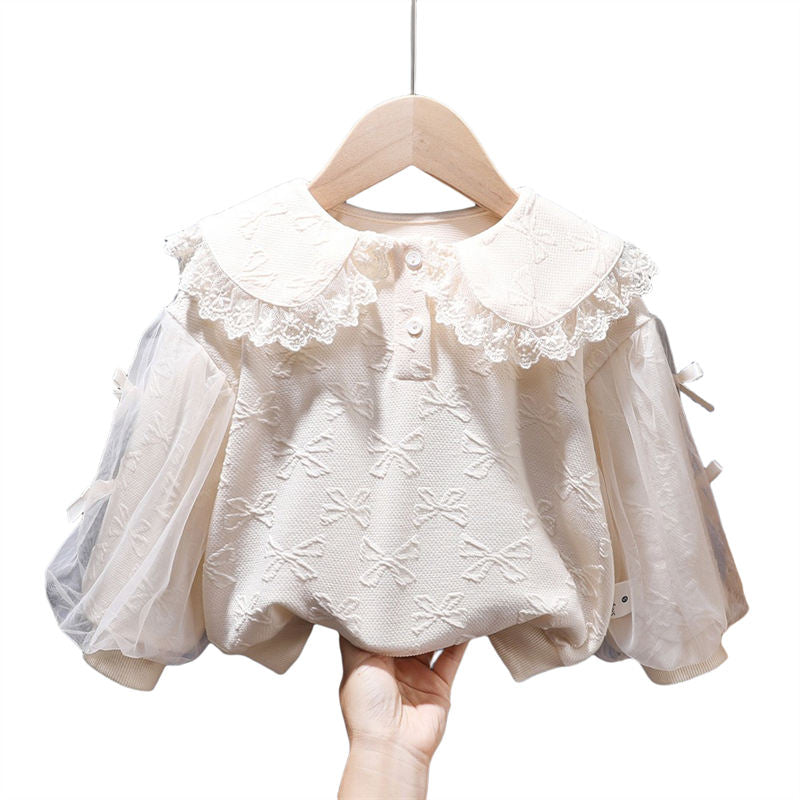 Toddler Girl Sweatshirts Pullover Crew neck Fall Winter Long Sleeve Tops-Apricot2