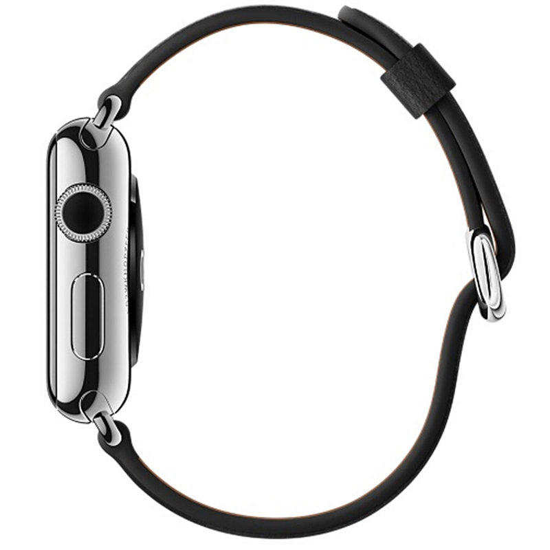 Litchi Pattern Leather Replacement Watch Band For iWatch Series SE/6/5/4/3/2/1-Black