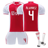 Ajax Home Jersey ALVAREZ #4 Soccer Jersey Kids Adult 3-Pieces Jersey Kits