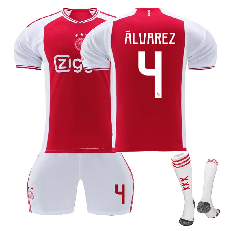 Ajax Home Jersey ALVAREZ #4 Soccer Jersey Kids Adult 3-Pieces Jersey Kits