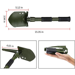 Military Folding Shovel Survival Camping Snow Shovel Adjustable Angle with Shovel Bag-ArmyGreen