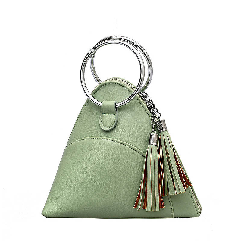 Women Cute Tassel Clutch PU Leather Triangle Bags-Green