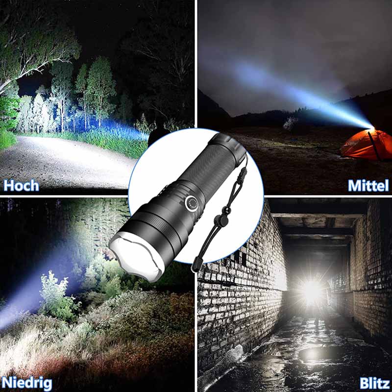 Rechargeable Waterproof Flashlights 4 Modes Zoomable for Camping