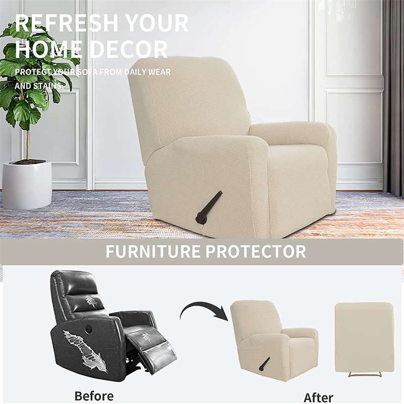 Recliner Stretch Sofa Slipcover Sofa Cover 4-Pieces Furniture Protector Couch Soft-White