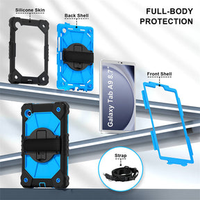 Rugged Tablet Case with Stand and Shoulder Strap for Samsung Galaxy A9-BlackBlue