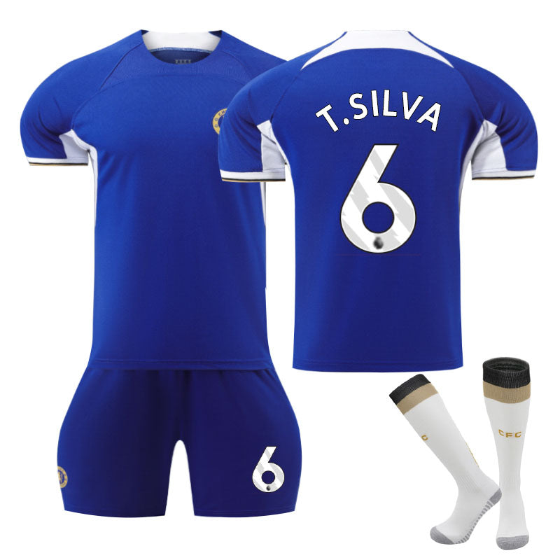 Chelsea Home Jersey T.SILVA #6 Soccer Jersey Kids Adult 3-Pieces Jersey Kits