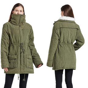 Women's Mid Length Winter Coat Thickened Warm Lamb Wool Lined Jacket-Army Green