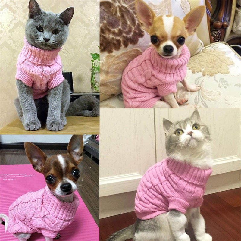 Pet Clothing Knitted Turtleneck Sweater for Dogs Cats-Pink