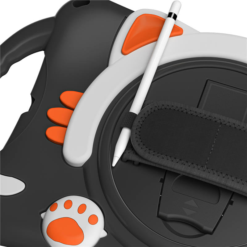 CatA iPad Silicone Case For iPad Mini 5 4 3 2 1 Built-in Handle Stand With a Strap-Black Orange