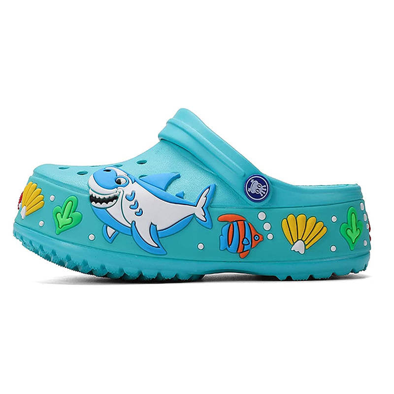 Girls Boys Lightweight Cartoon Shark Non-slip Sandals Beach Pool Shower Slippers-Blue