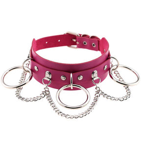 Pu Leather Choker with Black Punk Rock Rivet Collar-RoseRed