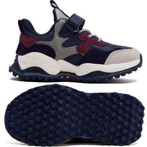 Boys Sneakers Breathable Mesh Lightweight Velcro Athletic Shoes-Dark Blue