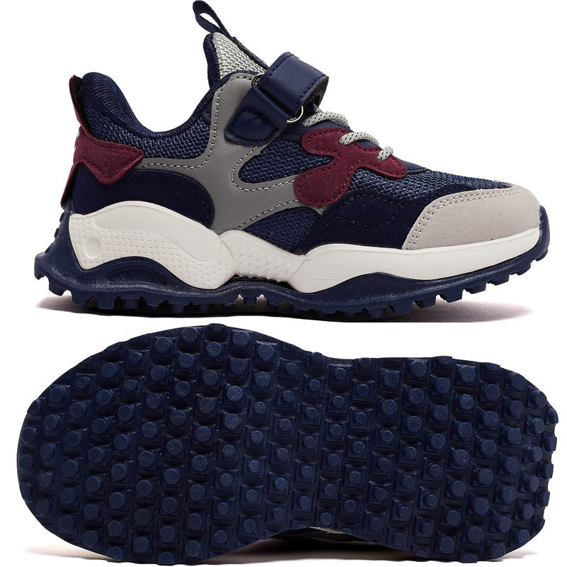Boys Sneakers Breathable Mesh Lightweight Velcro Athletic Shoes-Dark Blue