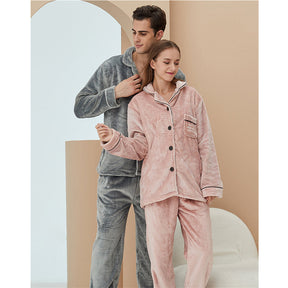 Thicken Warm Flannel Pajamas Set Homewear-Grey