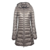 Womens Lightweight Puffer Jacket Hooded Winter Mid Length Coat-ShiZhu