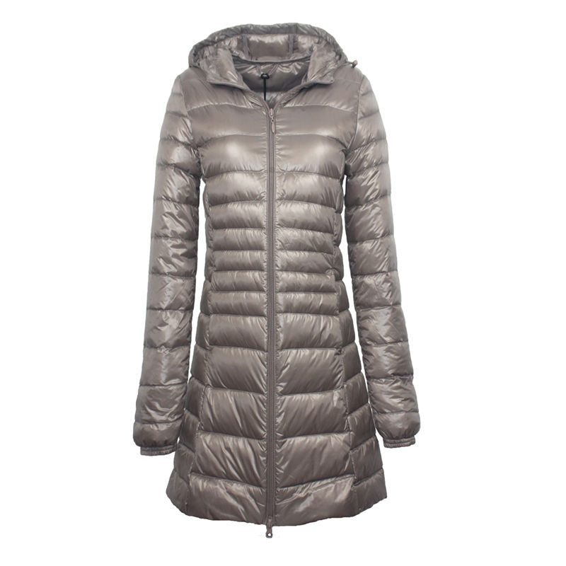 Womens Lightweight Puffer Jacket Hooded Winter Mid Length Coat-ShiZhu