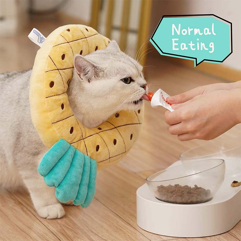 Adjustable Cat Cone Collar Soft Cute Cat Recovery Collar After Surgery-Pineapple