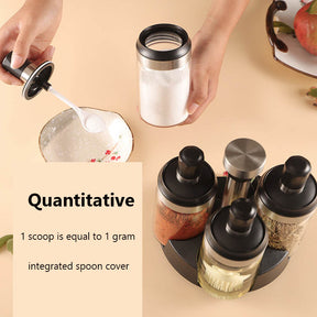 Revolving 4-Jar Seasoning Organizer Rack Built-in Spoon Moisture-Proof-SS304 Lid