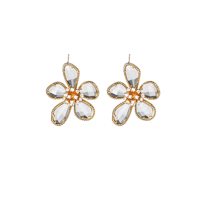 Women Crystal Flower Stud Hypoallergenic Earrings