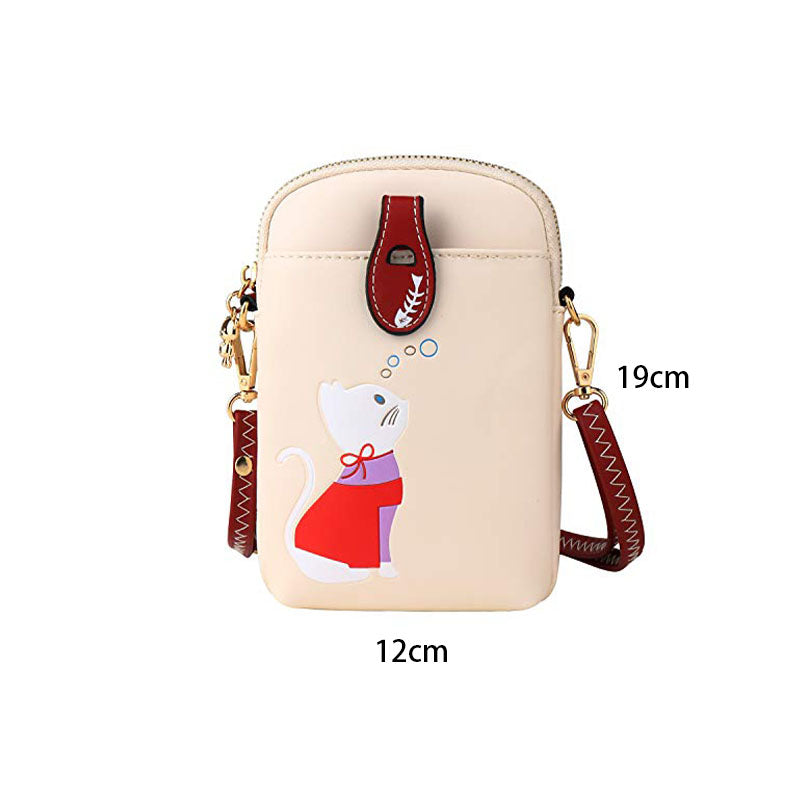 Women PU Crossbody Bag Cute Mobile Wallet-White