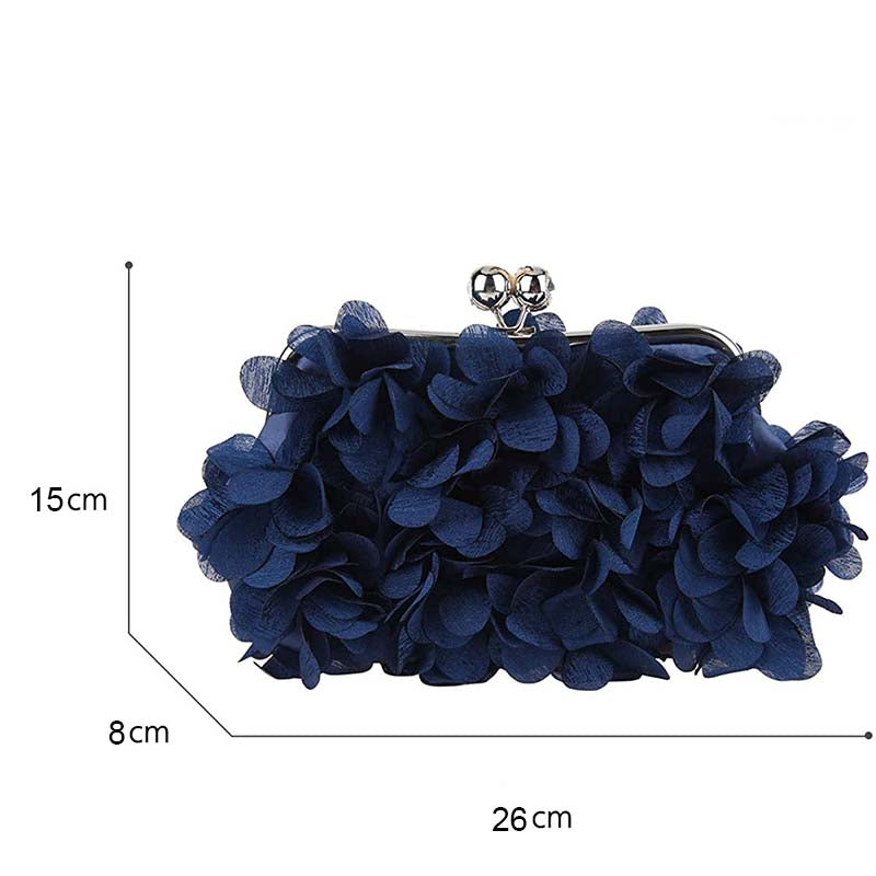 Clutch Evening Bags Floral Appliques Crossbody Bag For Women-Blue