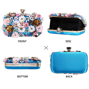 Colorful Floral Clutch Evening Bags for Women Beaded Purse Prom Handbag-Blue