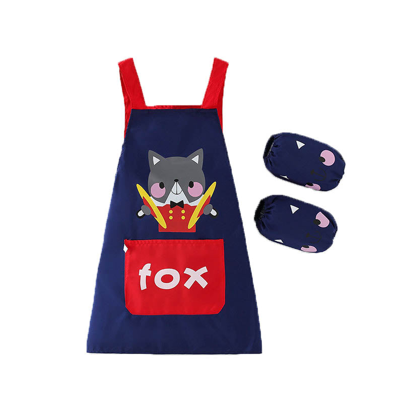 Children Cute Animal Pattern Painting Waterproof Apron Set-Fox