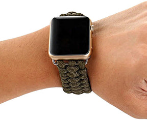 Nylon Rope Watch Band With Adjustable Size Outdoor Survival Stainless Steel Shackle For Apple Watch SE/6/5/4/3/2/1(Green)